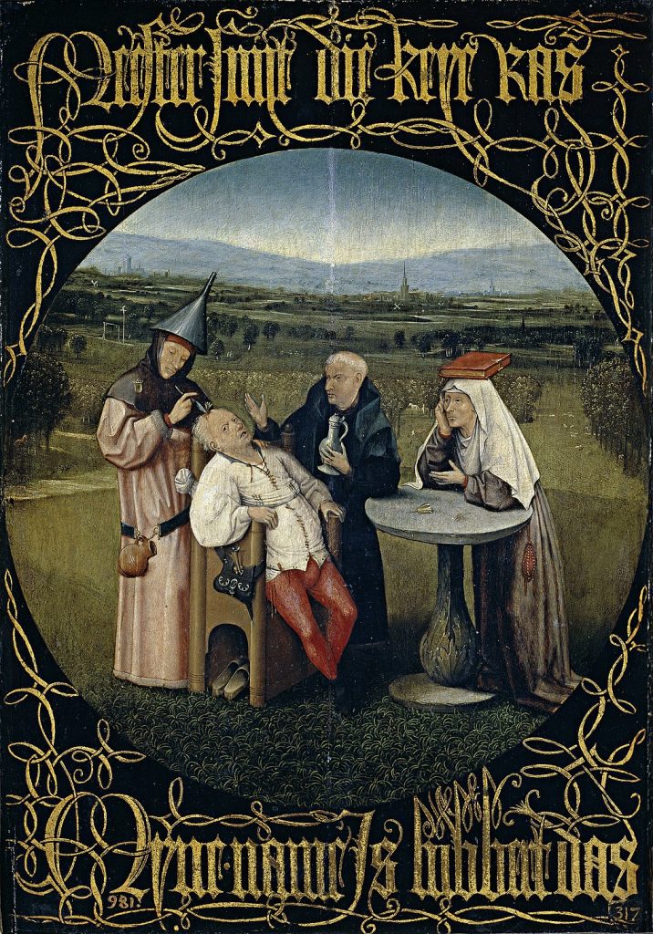 La extracción de la piedra de la locura 1501 - 1505. Óleo sobre tabla de madera de roble, 48,5 x 34,5 cm Dibujo y pintura Uruguay